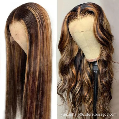 150% 200% Density Wholesale Vendor Raw Brazilian HD Transparent Swiss Glueless  Full Lace Frontal Highlight Human Hair Wigs